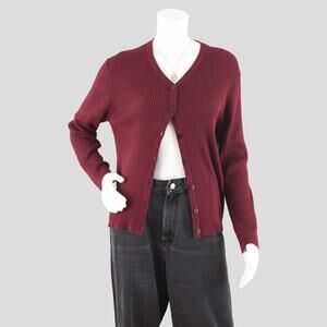 Vintage 90s Ribbed Long Sleeve Burgundy Top Cardigan, Women's Large